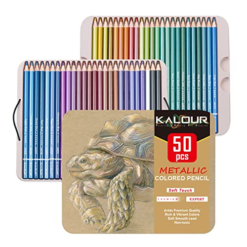KALOUR Pro Metallic-Buntstifte, 50 Farben Set, weicher Kern für lebendige Farben, ideal zum Zeichnen, Skizzieren und Schattieren, Buntstifte für Erwachsene und Anfänger KALOUR Pro Metallic-Buntstifte, 50 Farben Set, weicher Kern für lebendige Farben, ideal zum Zeichnen, Skizzieren und Schattieren, Buntstifte für Erwachsene und Anfänger von KALOUR