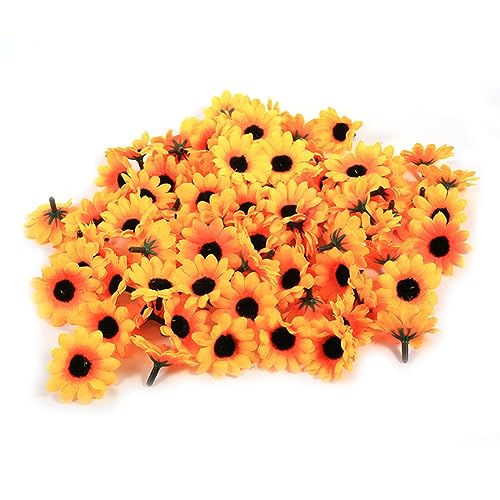 KALUROIL 200 PCS Kunstblume Künstliche Sonnenblumenköpfe 4cm - Seidenblumen Deko für Hochzeit, Party, DIY Basteln & Kleidung - Kunstblumen in Samtstruktur von KALUROIL