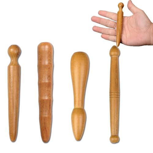 KALUROIL 4 PCS Massagestäbchen - Triggerpunkt Massagegerät Fuß Holz Massagestab Massagestäbchen Muskel Massageroller Stick Massage Holz Trigger Roller für Schulter Rücken Bein Entspannung von KALUROIL