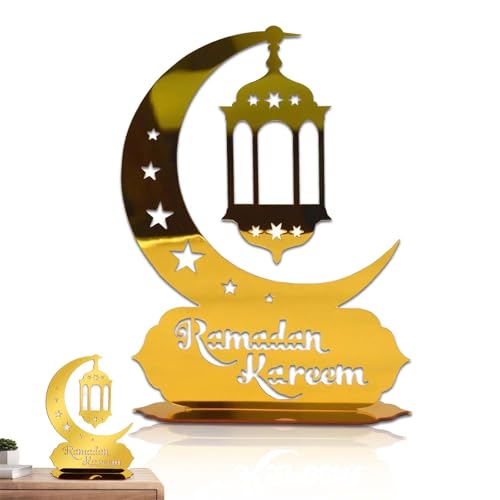 KALUROIL Ramadan Deko, Ramadan Dekoration Eid Mubarak Dekoration Goldene - Klassisches Ramadan Kareem Akryl Tischdeko im Mondsichelform für Perfekte Festliche Atmosphäre von KALUROIL