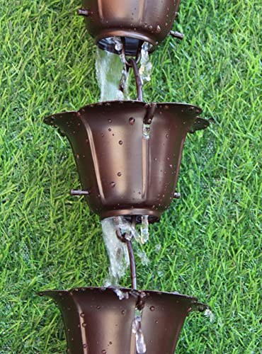 KAM Home Flower Regenkette 2,6 m (Bronze) mit Messingbolzen Dachrinnenadapter für Regenkettenmontage, Standard von KAM
