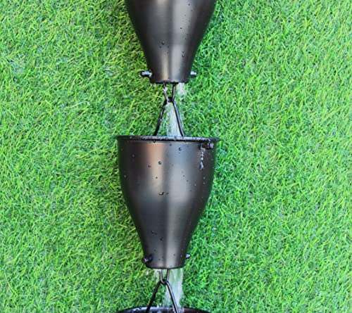 KAM Home XL Scallop Cups Aluminium Natürliche Regenkette (2,6 m) Natur mit Messingschraube Dachrinnenadapter für Regenketten-Installation, Standard von KAM