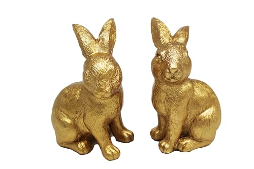 KAMACA 2er Set Hase Osterhase Frühling Deko Ostern Osterdeko Osterfigur Frühling Frühlingsdeko Fensterbank Wohnzimmer Garten Balkon Dekohase innen außen (2er Set Hasen Paar Gold) von KAMACA