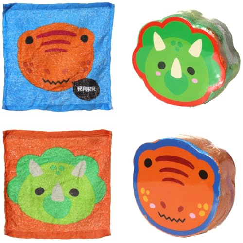 4er Set Magisches Handtuch Tyranosaurus Rex Dinosaurier Baumwolle Zaubertuch für Kinder Zauberhandtuch Mitgebsel Geschenkidee Kindergeburtstag Geschenk (4er Set Baby-Dinos) von KAMACA