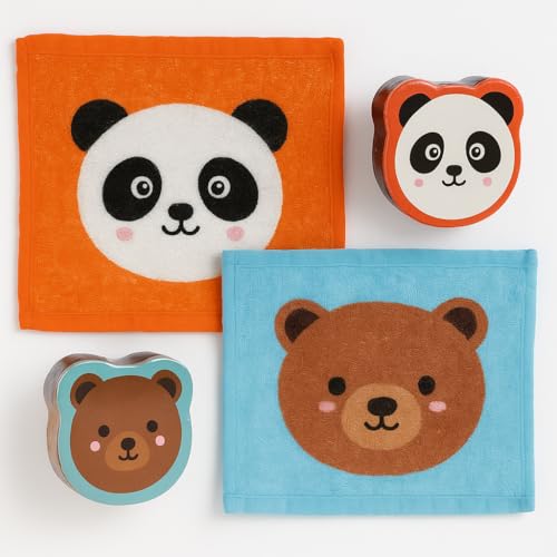 KAMACA 4er Set Magisches Handtuch Baumwolle Zaubertuch für Kinder Zauberhandtuch Mitgebsel Geschenkidee Kindergeburtstag Geschenk statt Gummibärchen (4er Set Bären) von KAMACA