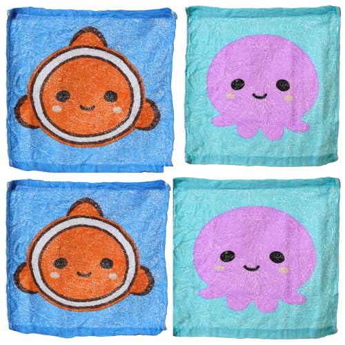 KAMACA 4er Set Magisches Handtuch Baumwolle Zaubertuch für Kinder Zauberhandtuch Malbuch Mitgebsel Geschenkidee Kindergeburtstag Geschenk (4er Set Meeresfreunde) von KAMACA