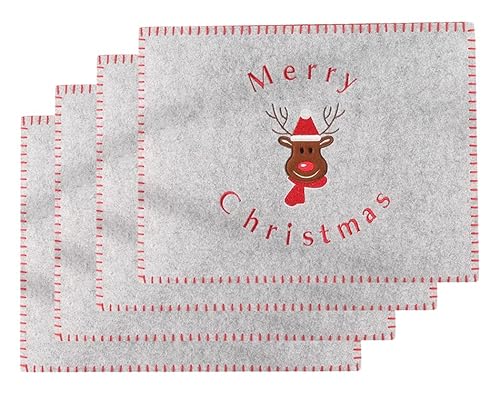 KAMACA 4er Set Tischsets/Platzsets Platzmatten Rentier aus Filz abwaschbar & rutschfest Eyecatcher für Winter Advent Weihnachten Größe 30x40 cm (4er Set Filz Rentier GRAU) von KAMACA
