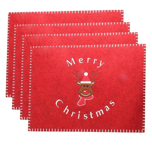 KAMACA 4er Set Tischsets/Platzsets Platzmatten Rentier aus Filz abwaschbar & rutschfest Eyecatcher für Winter Advent Weihnachten Größe 30x40 cm (4er Set Filz Rentier ROT) von KAMACA