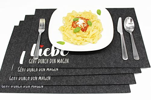 KAMACA 4er Set Tischsets Platzsets Platzmatten aus Filz Liebe abwaschbar Platzdeckchen grau Eyecatcher (4er Set Filz Liebe anthrazit) von KAMACA