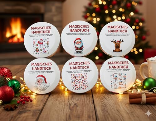 KAMACA 6er Set Magische Handtücher weihnachtliches Zauberhandtuch mit Überraschungseffekt Zaubertuch Kinder Mitgebsel Geschenkidee Adventskalender Geschenk Weihnachten (6er Set Funny Christmas) von KAMACA