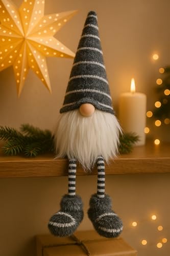 KAMACA Deko Plüsch Wichtel Weihnachtswichtel Kantenhocker aus Stoff ausgefallene Weihnachtsdeko oder zum Verschenken in Winter Weihnachten (Kantenhocker grau 15x58x15) von KAMACA