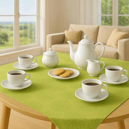 KAMACA Mitteldecke 85x85 cm Blüten Meer in lindgrün grün Lotus Effekt fleckabweisend wasserabweisend – abwaschbare Tischdecke Frühling Sommer Outdoor hochwertige Tischwäsche mit Fleckschutz von KAMACA