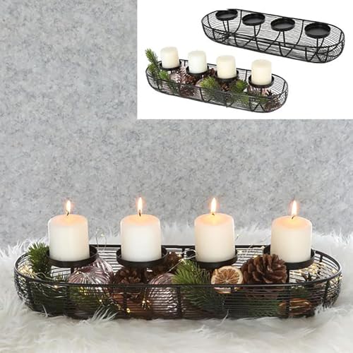 KAMACA Moderner Dekokranz aus Metall in schwarz mit 4 Kerzenhaltern Dekoration Advent Weihnachten Deko Tisch Kranz für 4 Blockkerzen (XL Adventsleuchter Metall 50 x 18 x 11 cm) von KAMACA