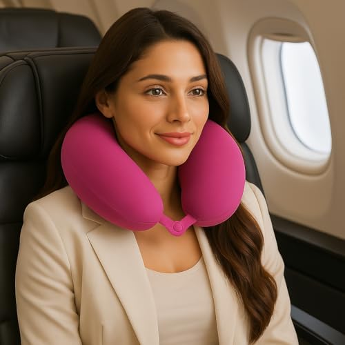 KAMACA Nackenhörnchen Nackenstütze mit hautsympathischem Softplüsch Bezug mit Druckknopf universell einsetzbar stützend und praktisch für Reise (Modell A : Pink) von KAMACA