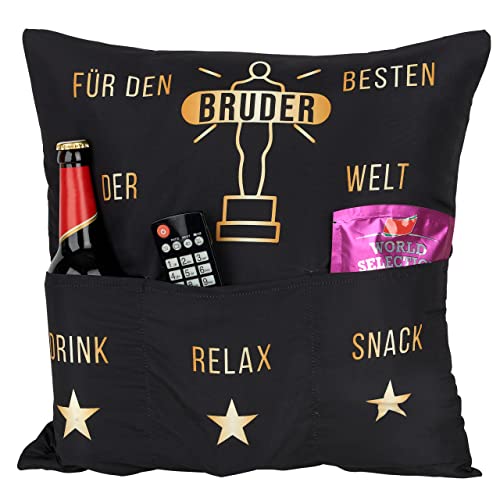 KAMACA Originelles Dekokissen Kissen mit 3 Taschen zum selber Befüllen Größe 43x43 cm tolles Geschenk (Bester Bruder) von KAMACA