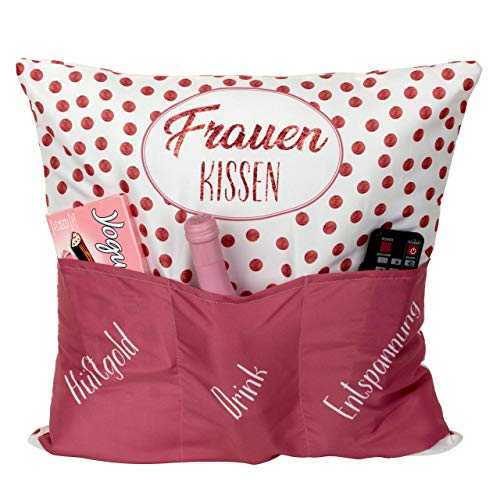 KAMACA Originelles Dekokissen Kissen mit 3 Taschen zum selber Befüllen Größe 43x43 cm tolles Geschenk für EIN gelungenen Sofaabend Filmabend (Frauenkissen) von KAMACA