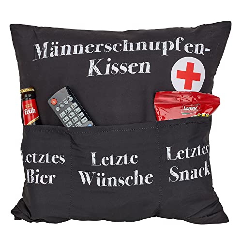 KAMACA Originelles Dekokissen Kissen mit 3 Taschen zum selber Befüllen Größe 43x43 cm tolles Geschenk für EIN gelungenen Sofaabend Filmabend (Männerschnupfen) von KAMACA