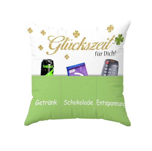 KAMACA Glückszeit Dekokissen mit Füllung Originelles Kissen mit Spruch Kuschelkissen 43x43 cm Geschenkidee Frauen Mamas Freundinnen für viele Anlässe Geburtstag Muttertag Weihnachten (Glückszeit A) von KAMACA