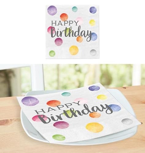 KAMACA Servietten Papierservietten 33x33 cm 3-lagig Motivservietten mit Spruch stilvolle Tischdekoration Feier Fest Party Geburtstag Partyzubehör (120 Servietten Happy Birthday) von KAMACA