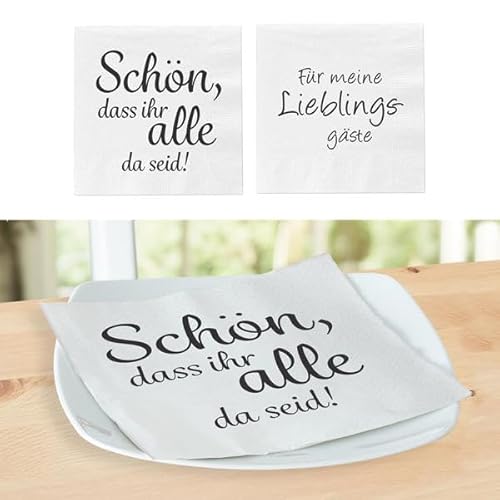 KAMACA Servietten Papierservietten Spruch „Für meine Lieblingsgäste" und „Schön, dass ihr alle da seid" stillvolle Tischdeko Feier Fest Weihnachten (40 Servietten Gäste + Schön) von KAMACA