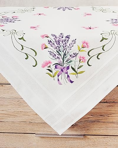 KAMACA Stickpackung Plattstich Stielstich vorgezeichnet Baumwolle komplettes Stickset mit Stickvorlage Stickerei-Kit zum Selbersticken Erwachsene (Lavendeltraum MD 80x80 cm) von KAMACA