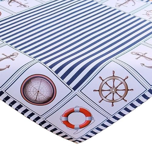 KAMACA Tischdecke Frühling Sommer Maritim Dekor Leuchtturm Anker Windrose Waschbar Küche Esstisch Tisch quadratisch (85x85cm Maritim blau Weiss) von KAMACA