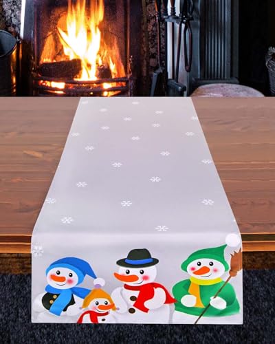 KAMACA Tischläufer 40x140 cm mit hochwertigem Druck-Motiv Küche Esstisch Eyecatcher Herbst Winter Weihnachten (Schneemänner) von KAMACA