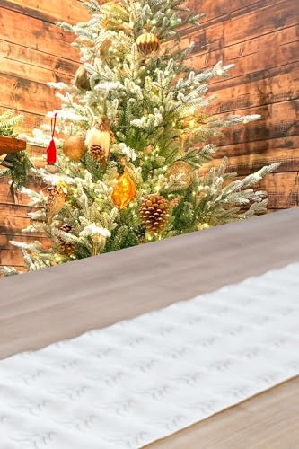 KAMACA XL Tischläufer 28x200 cm hochwertige Samt - Optik mit Hotstampdruck Tisch Dekoration Dekostoff Herbst Winter Weihnachten (Trees All Over Creme 28x200cm) von KAMACA