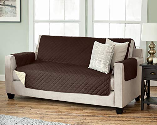 Kamaca Wende - Sesselschoner Sesselauflage Relax mit Armlehnen und Taschen Sessel Überwurf warm und weich zur Schonung der Polster Lehnenschutz zweiseitig verwendbar (3 SITZER BRAUN - BEIGE) von KAMACA
