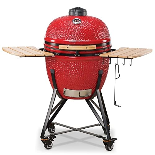 Kamado Bono Grande BBQ Grill und 6 Zusätzliches Grillzubehör, Gratis – Roter Kamado-Grill – Keramikgrills für den Außenbereich – Perfekt für BBQ und Grillen, Ø 59cm von Kamado BONO