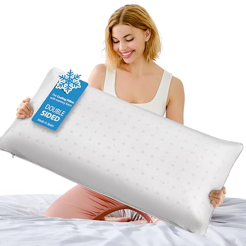 KAMASANA Orthopädisches Kissen 40 x 60, Höhe 13 cm – hellblauer kühlender Bezug – Memory-Schaum – hypoallergen, ergonomisch, atmungsaktiv, mit Belüftung und Nackenstütze von KAMASANA