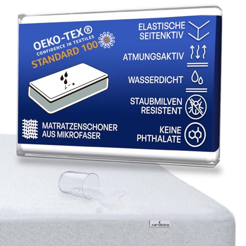 KAMASANA Nube Matratzenschoner Wasserdicht 200x200 Wasserdichte Matratzenauflage aus Mikrofaser ohne Knistern Oeko-Tex zertifizierte Atmungsaktive Anti-Allergie AntiMilben Spannbettlaken Made in Spain KAMASANA Nube Matratzenschoner Wasserdicht 200x200 Wasserdichte Matratzenauflage aus Mikrofaser ohne Knistern Oeko-Tex zertifizierte Atmungsaktive Anti-Allergie AntiMilben Spannbettlaken Made in Spain von KAMASANA