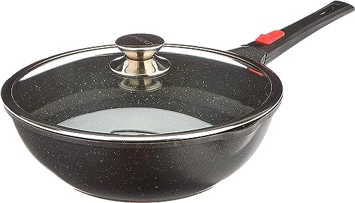 KAMBERG - Wok 28 cm - Manche Amovible - Fonte d'Aluminium - Revêtement pierre - Couvercle en Verre - Tous Feux dont Induction - Sans PFOA - 0008056 von KAMBERG