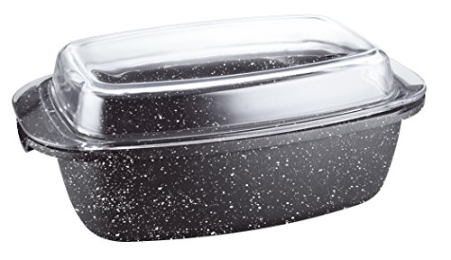 Kamberg – 0008048 – Auflaufform 40 נ22 נ16 cm – Aluminiumguss – Beschichtung in Steinoptik – Mit Glasdeckel – Für alle Herdarten, auch Induktion – PFOA‑frei, Schwarz marmoriert von KAMBERG