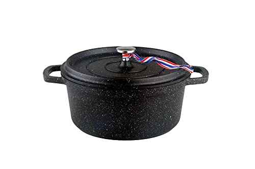 Kamberg – 0008194 – Schmortopf 20 cm Durchmesser, rund, schwarz – Aluminiumguss – Beschichtung in Steinoptik – Für alle Herdarten, auch Induktion – PFOA‑frei von KAMBERG