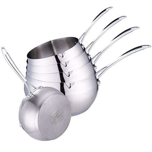 Kamberg 0008115 – Set aus 5 Stieltöpfen 12/14/16/18/20 cm – Hochwertiger Hitzeschutzgriff aus Edelstahl – Bauchige Form – Mit Ausguss – Für alle Herdarten, auch Induktion, Stainless Steel, Schwarz von KAMBERG