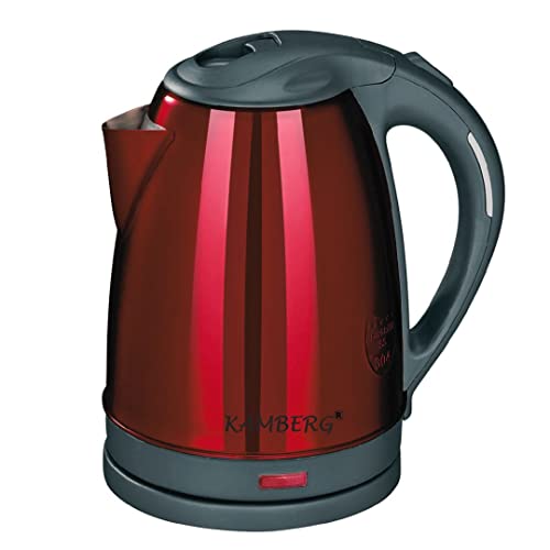 Kamberg - Elektrischer Wasserkocher, Edelstahl, 18/10 – 1,8 Liter – 1500 W – schnelles Kochen – kompaktes Design – BPA-frei – Rot – 0008127 von KAMBERG