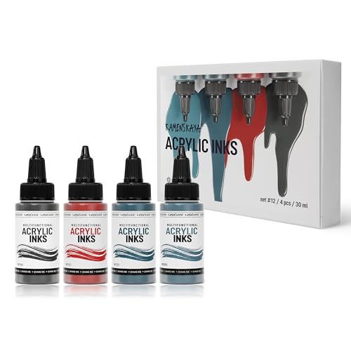 KAMENSKAYA Acrylic Inks for Artists - Acrylic Ink Set, Color Combination #12-4 pcs. 1 Fl Oz (30 ml) Each von KAMENSKAYA