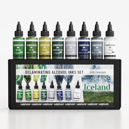 KAMENSKAYA Delaminating Alcohol Inks - Delaminating Ink Set 'Iceland' - 8 pcs. 1 Fl Oz (30 ml) Each von KAMENSKAYA