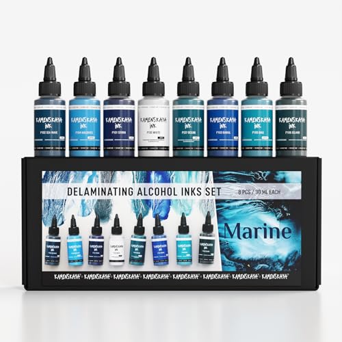KAMENSKAYA Delaminating Alcohol Inks - Delaminating Ink Set 'Marine' - 8 pcs. 1 Fl Oz (30 ml) Each von KAMENSKAYA