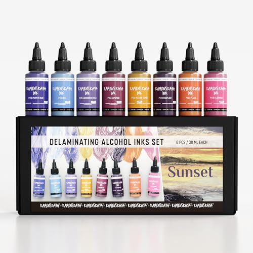 KAMENSKAYA Delaminating Alcohol Inks - Delaminating Ink Set 'Sunset' - 8 pcs. 1 Fl Oz (30 ml) Each von KAMENSKAYA