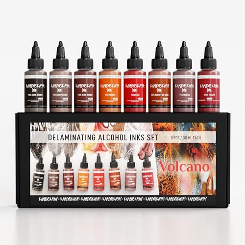 KAMENSKAYA Delaminating Alcohol Inks - Delaminating Ink Set 'Volcano' - 8 pcs. 1 Fl Oz (30 ml) Each von KAMENSKAYA