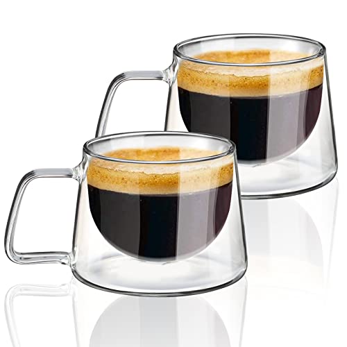 KAMEUN Doppelwandige Kaffeegläser, 2x 300ml, mit henkel, Latte Macchiato Gläser Set, Cappuccino Tassen, Espressotassen, Thermogläser von KAMEUN