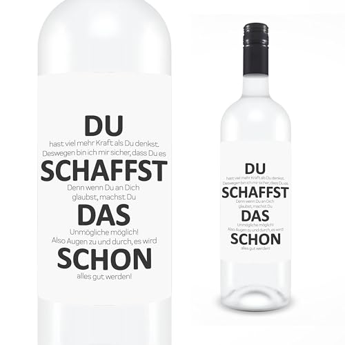 KAMEWI® Etikett DU SCHAFFST DAS | Aufkleber für Weinflaschen | Mutmacher Aufmunterung Geschenk Herzensmensch Kleinigkeit Trennung Scheidung Verlust von KAMEWI