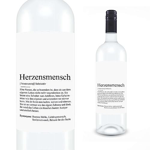 KAMEWI® Etikett HERZENSMENSCH Definition | Aufkleber für Weinflaschen | Geschenk Lieblingsmensch Kleinigkeit Mitbringsel von KAMEWI