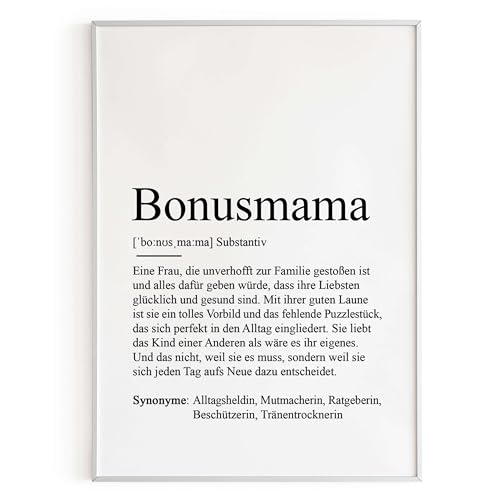 KAMEWI® Poster BONUSMAMA Definition | Bedanken Muttertag Muttertagsgeschenk Beste Mama Geschenkidee Kleinigkeit Stiefmutter von KAMEWI