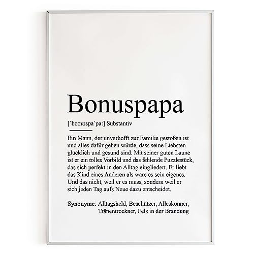KAMEWI® Poster BONUSPAPA Definition | Bedanken Vatertag Vatertagsgeschenk Bester Papa Geschenkidee Kleinigkeit von KAMEWI