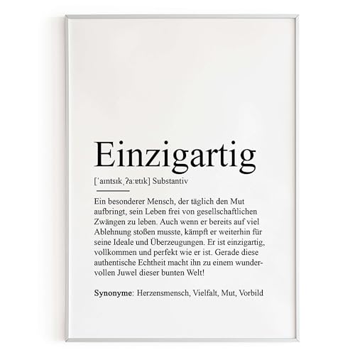 KAMEWI® Poster EINZIGARTIG Definition | Lieblingsmensch Seelenverwandte Beste Freundin Geschenkidee Kämpferin Löwenherz von KAMEWI