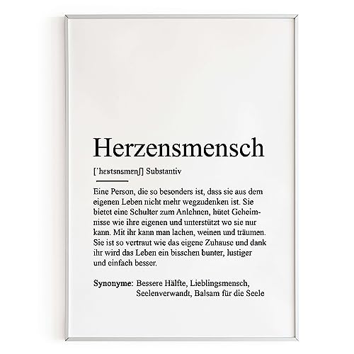 KAMEWI® Poster HERZENSMENSCH Definition | Lieblingsmensch Seelenverwandte Beste Freundin Geschenkidee von KAMEWI