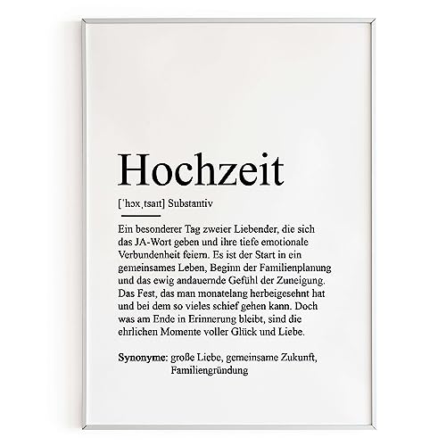 KAMEWI® Poster HOCHZEIT Definition | Ehepaar Jahrestag Hochzeitstag Valentinstag Geschenkidee Liebe Erinnerung von KAMEWI